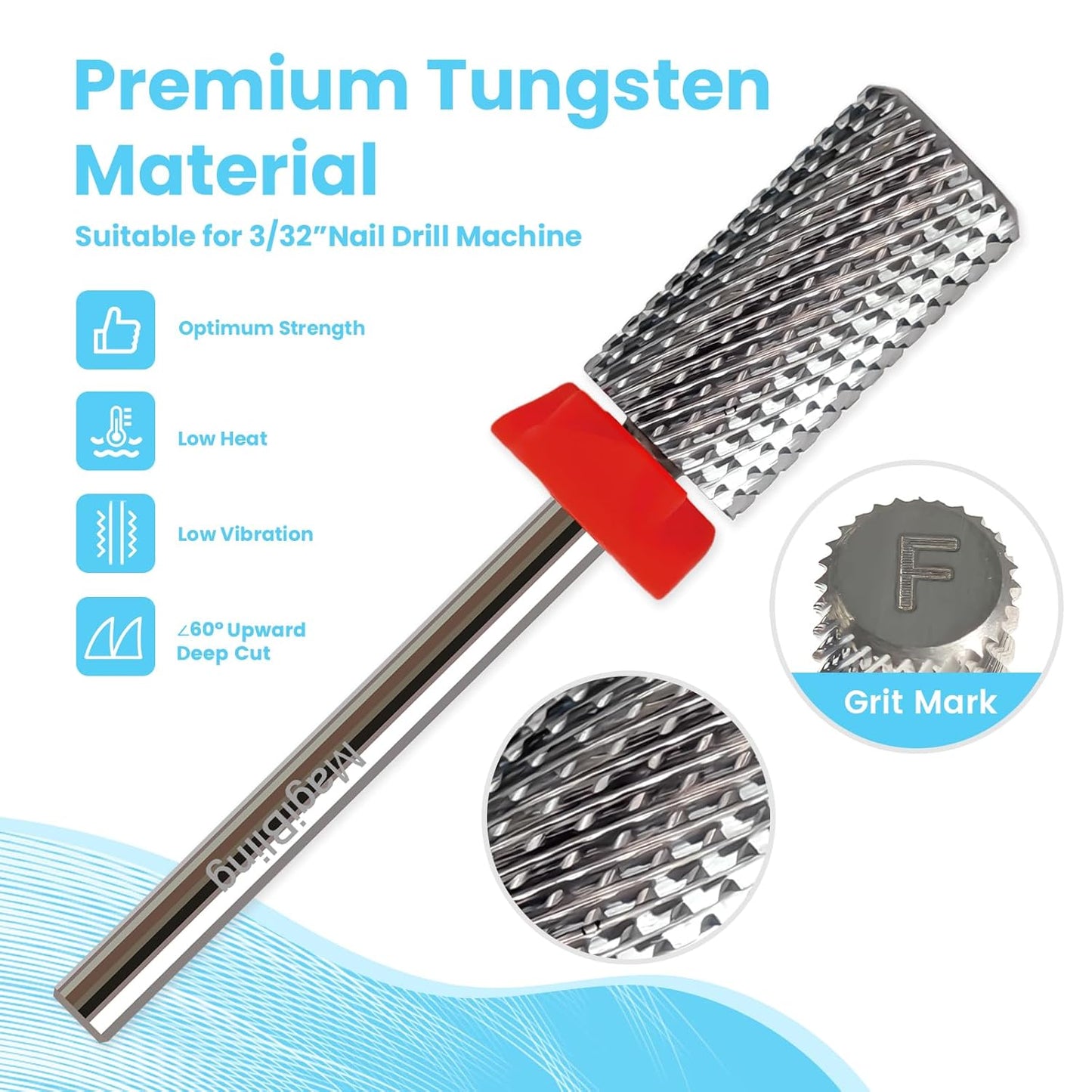 Super Cut Large Barrel Nail Drill Bits for Professional Users, 3/32'' Tungsten Carbide Bits, Upward Deep Cut for Removing Hard Gel Fast, Right Hand Use, Manicure Cuticle Gel Polishing, Fine.