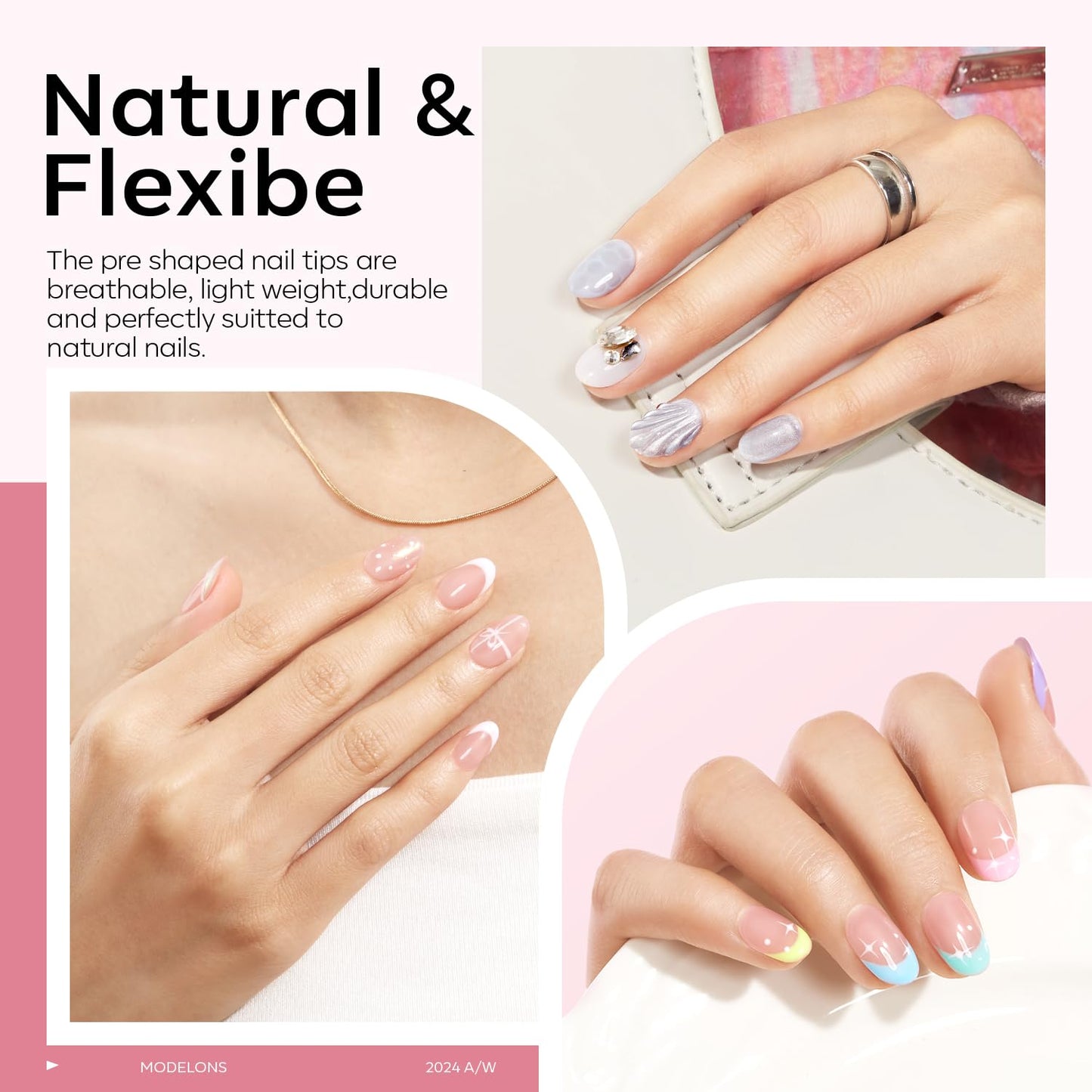 modelones Gel Nail Kit Short Oval Round, Upgrade 510Pcs Fake Nails 15Sizes, 9-in-One Glue Prep Dehydrator & Mini U V Light Clipper, Pre-shaped Half Matte Press on Oval Tips for Extension DIY Salon