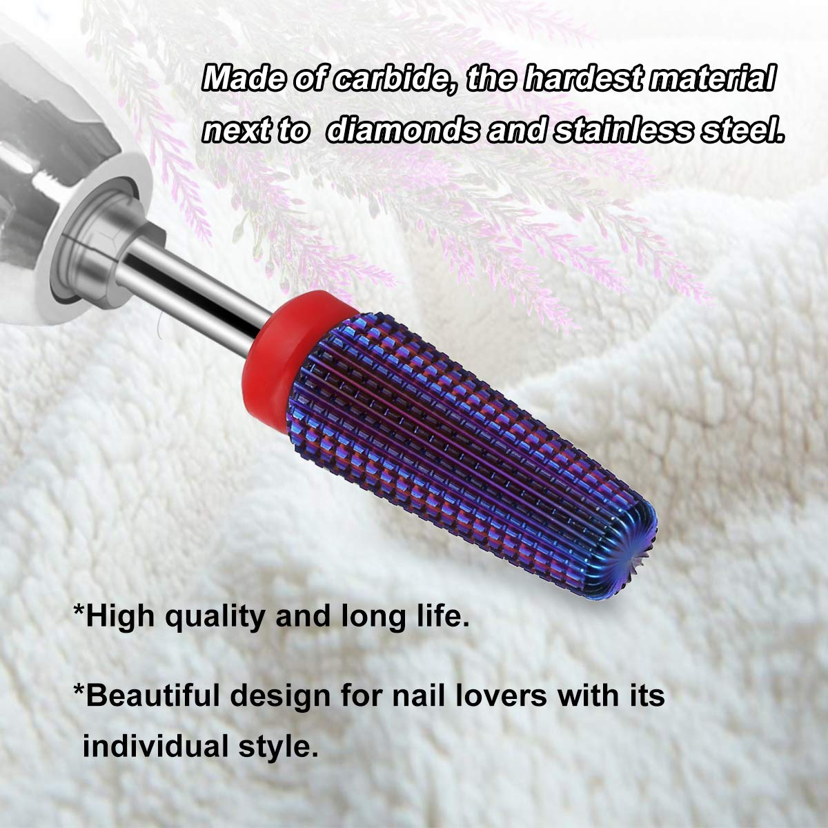 Lavinda 5 in 1 Fine Grit Tapered Nail Drill Bit for Acrylic Gel Removal Carbide Tungsten Steel Left Right Hand Use Professional Nail Tech Tools 3/32" (Fine, Purple)