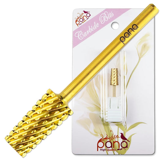 PANA Tapered Barrel Carbide 3/32" Shank Size - (Gold, Coarse Grit) - Fast remove Acrylic or Hard Gel Nail Drill Bit for Manicure Pedicure Salon Professional or Beginner