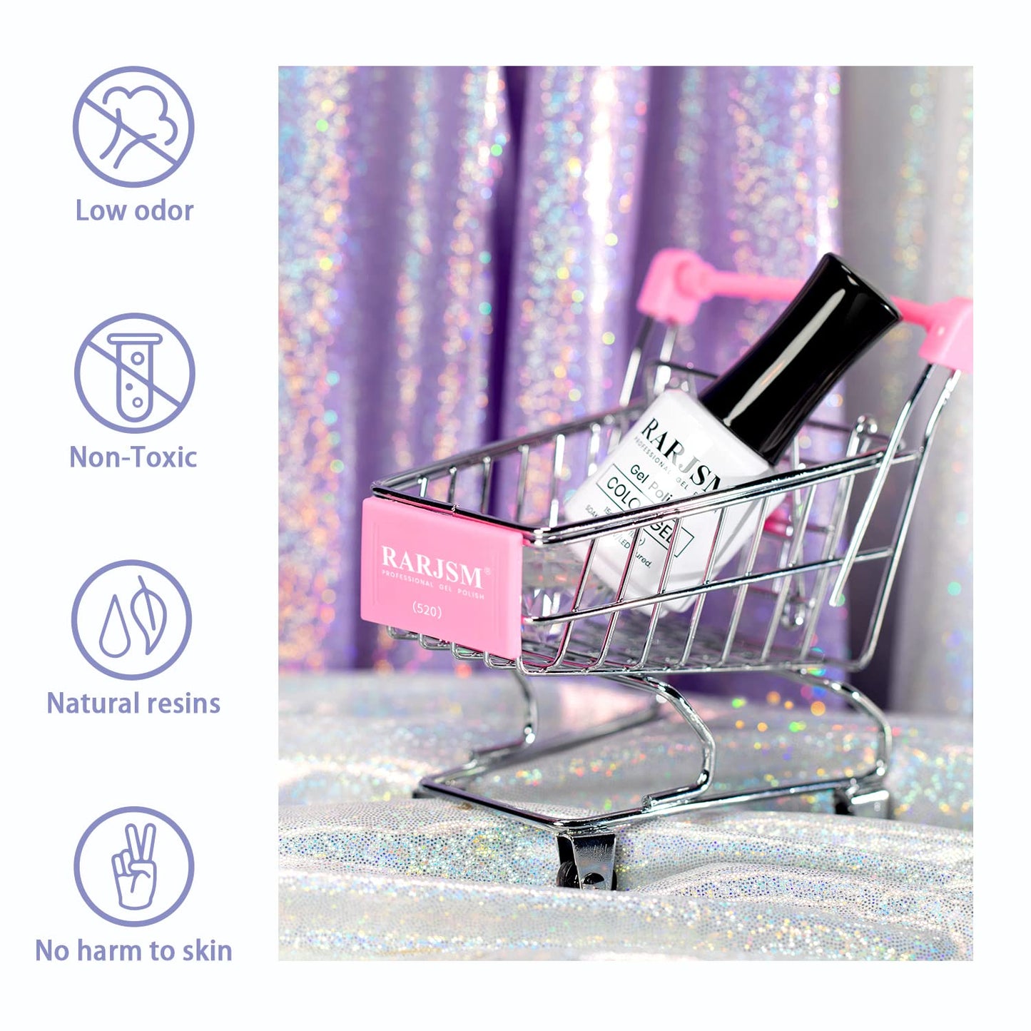 RARJSM Glitter Gel Nail Polish Silver Sparkly Iridescent Glitter Gelpolish 15ml Chunky Shimmer Holographic Rainbow Effect Soak off L e d U V Curing Required High Pigments for Salon DIY Manicure