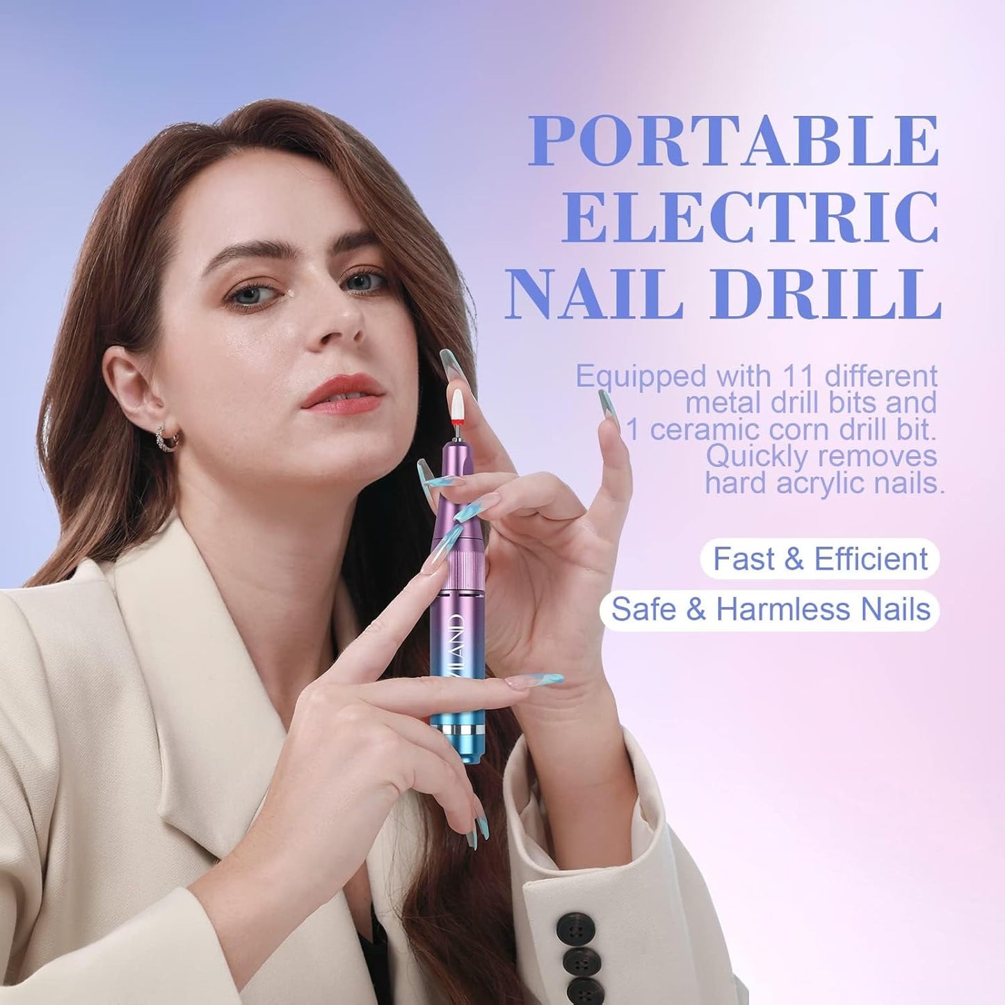 SAVILAND Electric Nail Drill 40000RPM Nail Drill Professional Machine with Nail Kit Portable Electric Nail File Electric for Nail Supplies Rechargeable Manicure Pedicure Salon Home