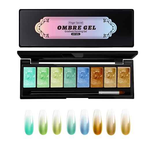 Finger Secret 8 Colors Ombre Gel Pat Nail Polish Set,Ombre Pigment for Nails,Gradient Painting Gel with 50Pcs Nail Sponges for 3D Gels Nail Art can be Painted in Salon or Home Use