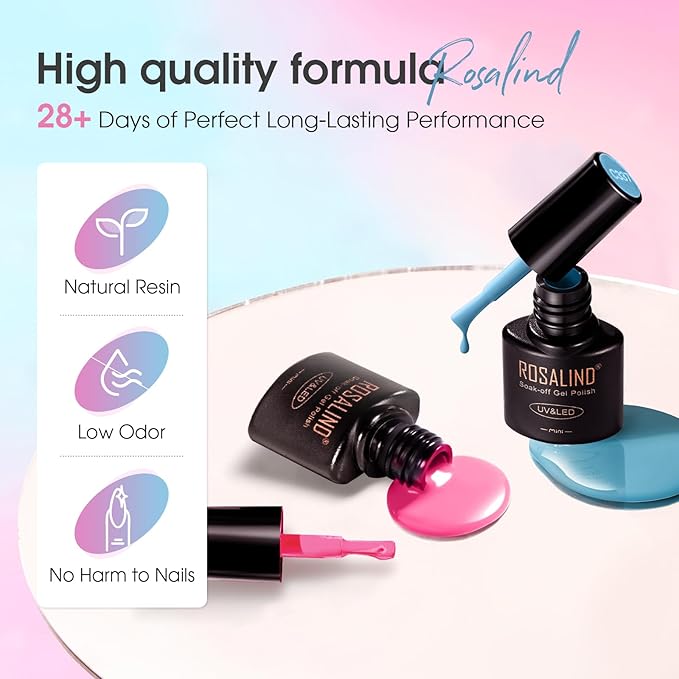 ROSALIND Neon Gel Nail Polish, 8 Colors Hot Pink Neon Orange Green Gel Polish, Bright Colors Purple Gel Polish Neon Pink Rainbow Collection Nail Art Gift DIY at Home