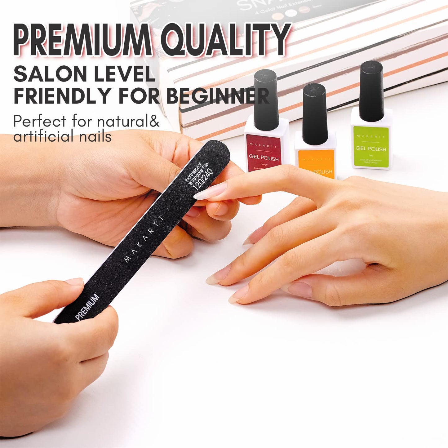 Makartt Nail File, 120/240 Grit Emery Boards for Nails, 10pcs Professional Washable Dual Sides Filer Kit for Medium Filing & Smooth Polishing, Pedicure Manicure Tools for DIY Home Salon Use
