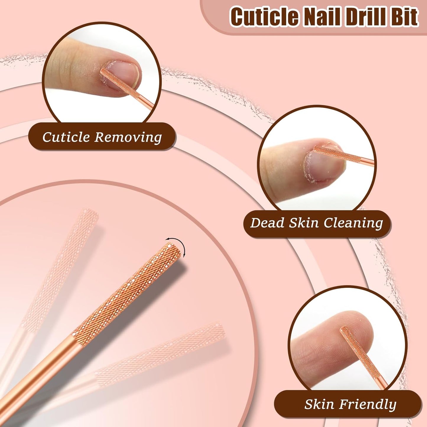 Nail Drill Bit 3/32'', Safety Carbide Cuticle Remover Drill Bit, 5X Coarse Grit to Extra Fine Grit, Electric Drill Bit for Nature Nail Bed File Cuticle Dead Skin Cleaning Nail Prepare (Rose Gold, 5XF)