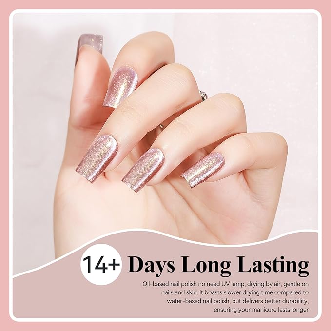 Cat Eye Nail Polish Non Gel Quick Dry, Magnetic Cat Eye Polish Fingernail Gold Glitter Nail Lacquer No UV Required, Crystal Velvet Glass Shine For Nail Art Long Lasting