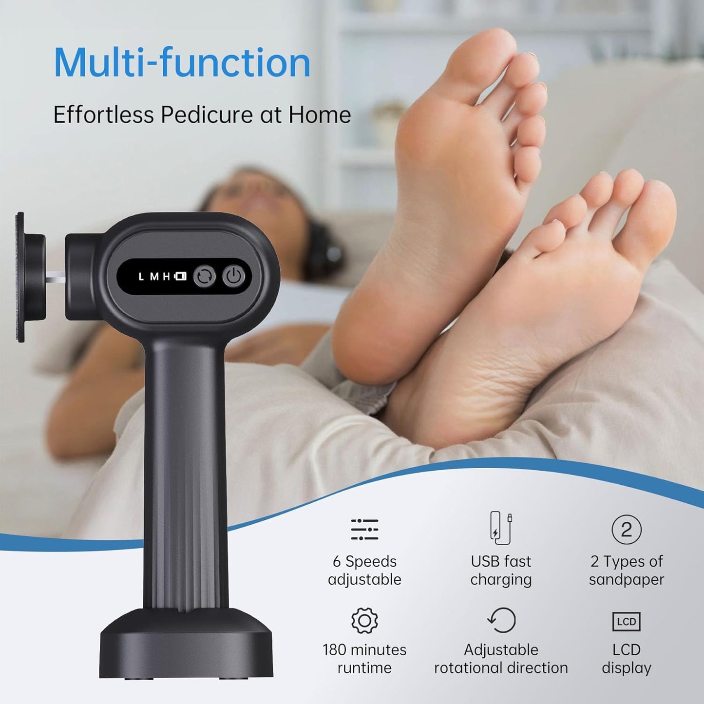 Rechargeable Electric Callus Remover for Feet - Replaceable Sandpaper Professional Foot Grinder 6 Speeds Adjustable Foot Sander, Cordless Electric Foot File Pedicure Tools for Dead Skin, Cracked Heels