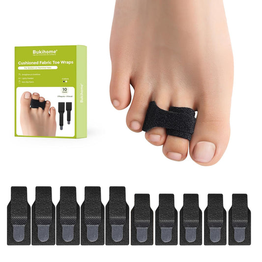Bukihome Hammertoe Corrector - 10 Pack Toe Straighteners - Broken Toe Wraps - Realign Bent, Curled, Crooked, Claw, Hammer Toes - Toe Corrector Splints for Men and Women (5 Large + 5 Small, Black)
