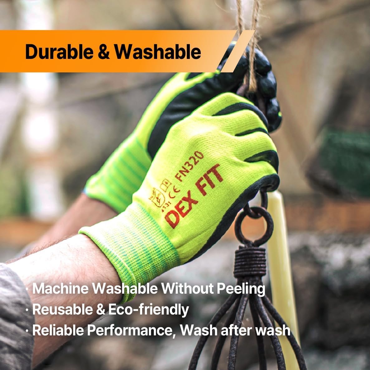 DEX FIT Premium Nylon Nitrile Work Gloves FN320, 3 Pairs, 3D-Comfort Stretchy Fit, Firm Grip, Thin & Lightweight, Durable, Breathable & Cool, Machine Washable; Green 10 (XL)