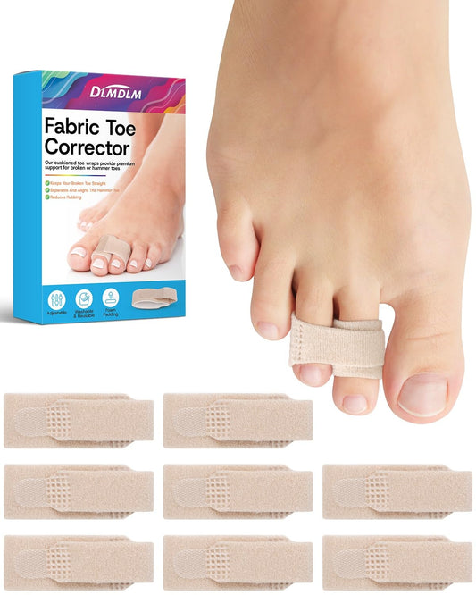8 Pack Hammer Toe Corrector, Toe Straighteners for Women & Men, Fabric Buddy Wraps for Broken Toes, Hammer Toe Splint for Curled and Bent Toes(skin)