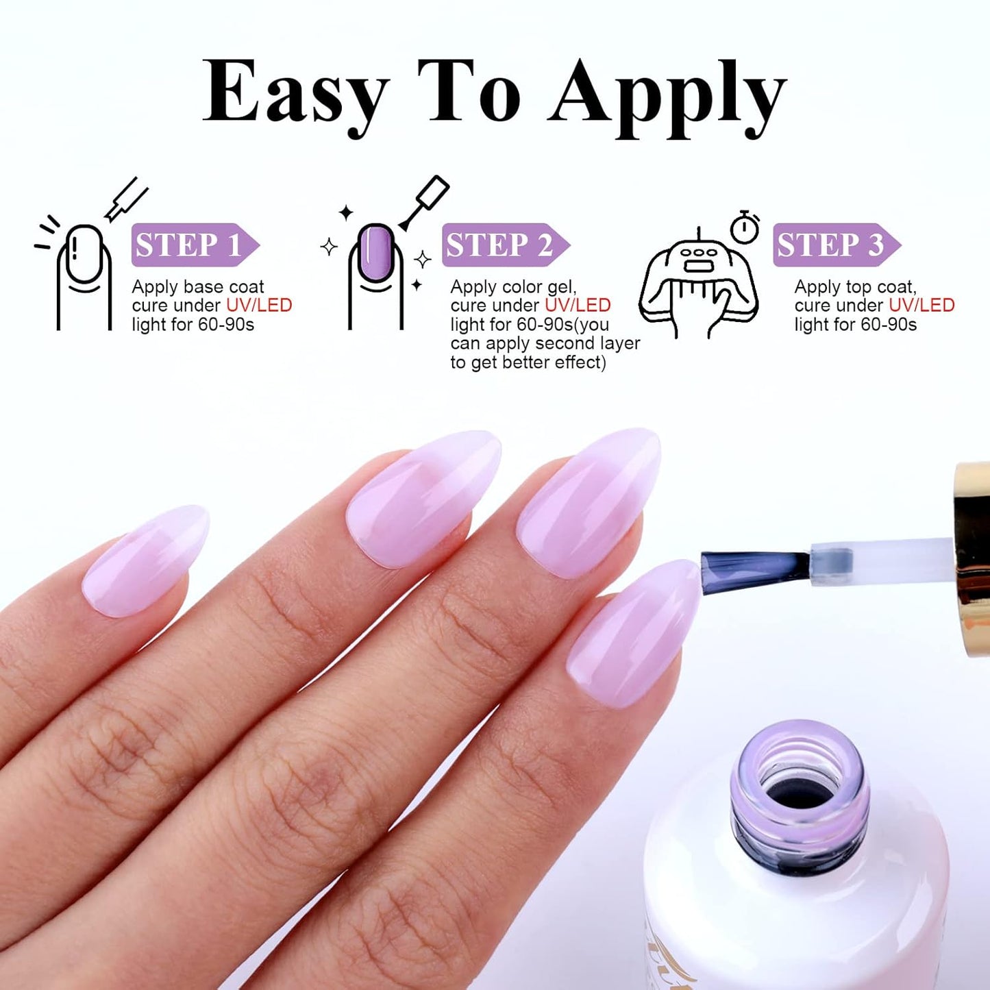 Imtiti Jelly Gel Polish - 0.5 Fl Oz Lavender Purple Jelly Gel Nail Polish - Soak Off LED U V Nail Art Starter Manicure Salon Kit