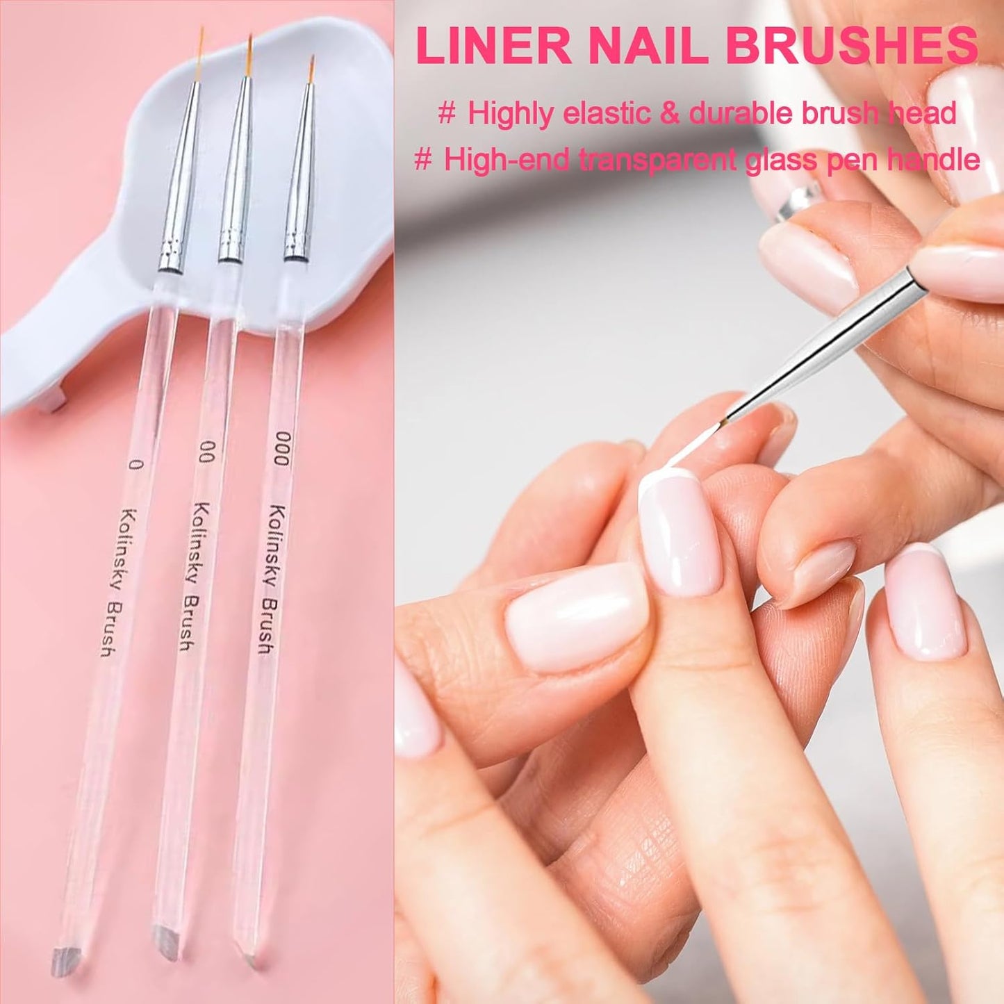 Jelly Nail Stamper & Liner Nail Art Brushes - French Tip Nail Design Tools, Silicone Nail Art Stamping Stamper with Scraper, French Tip Stamp Liner Brush for Manicure Home DIY Salon