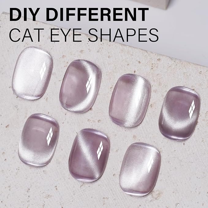 AILLSA Cat Eye Gel Nail Polish Purple Crystal Glitter Polish with Magnet, Smokey Glass Jelly Nail Polish Sparkle Shimmer Reflective Translucent Color U V Gel Salon DIY at Home 0.5 OZ GF23