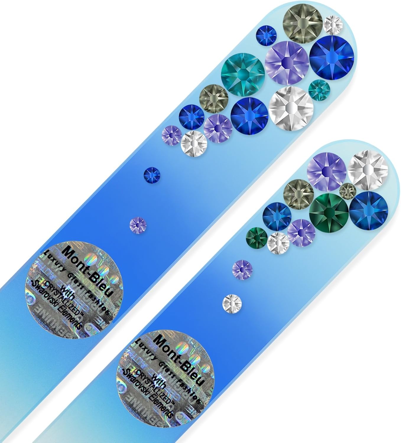 Mont Bleu Crystal Nail Files - Set of 2 Glass Nail Files Hand Decorated with Crystals - Handmade - Czech Tempered Glass - Premium Fingernail File for Natural Nails