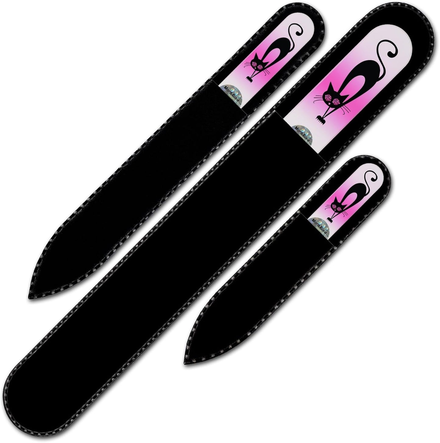 Mont Bleu Set of 3 Cats Crystal Nail Files Hand Decorated with Crystals - Handmade - Czech Tempered Glass
