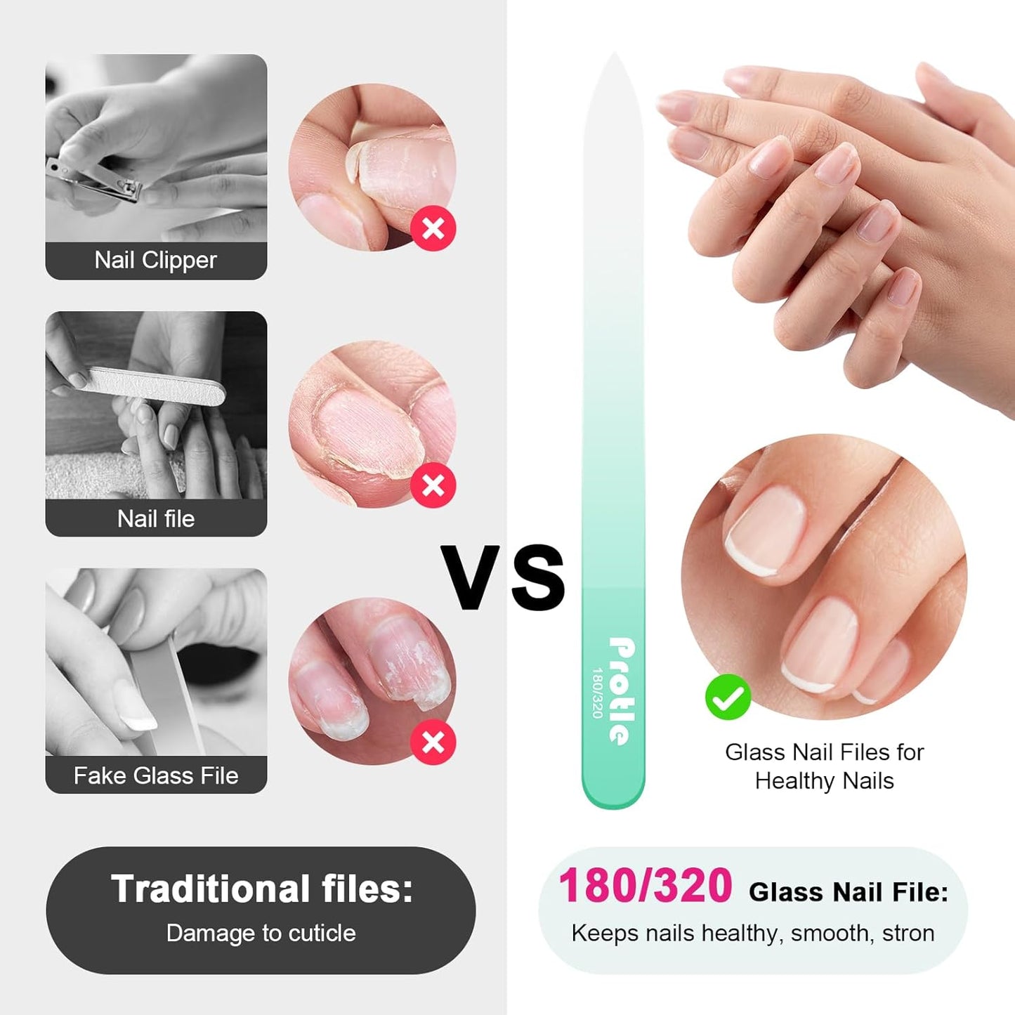 Glass Nail Files for Natural Nails，1Pack Double Sided 180/320 Crystal Nail Filer with Case,Professional Fingernail Files for Women Girls Gifts (Green)
