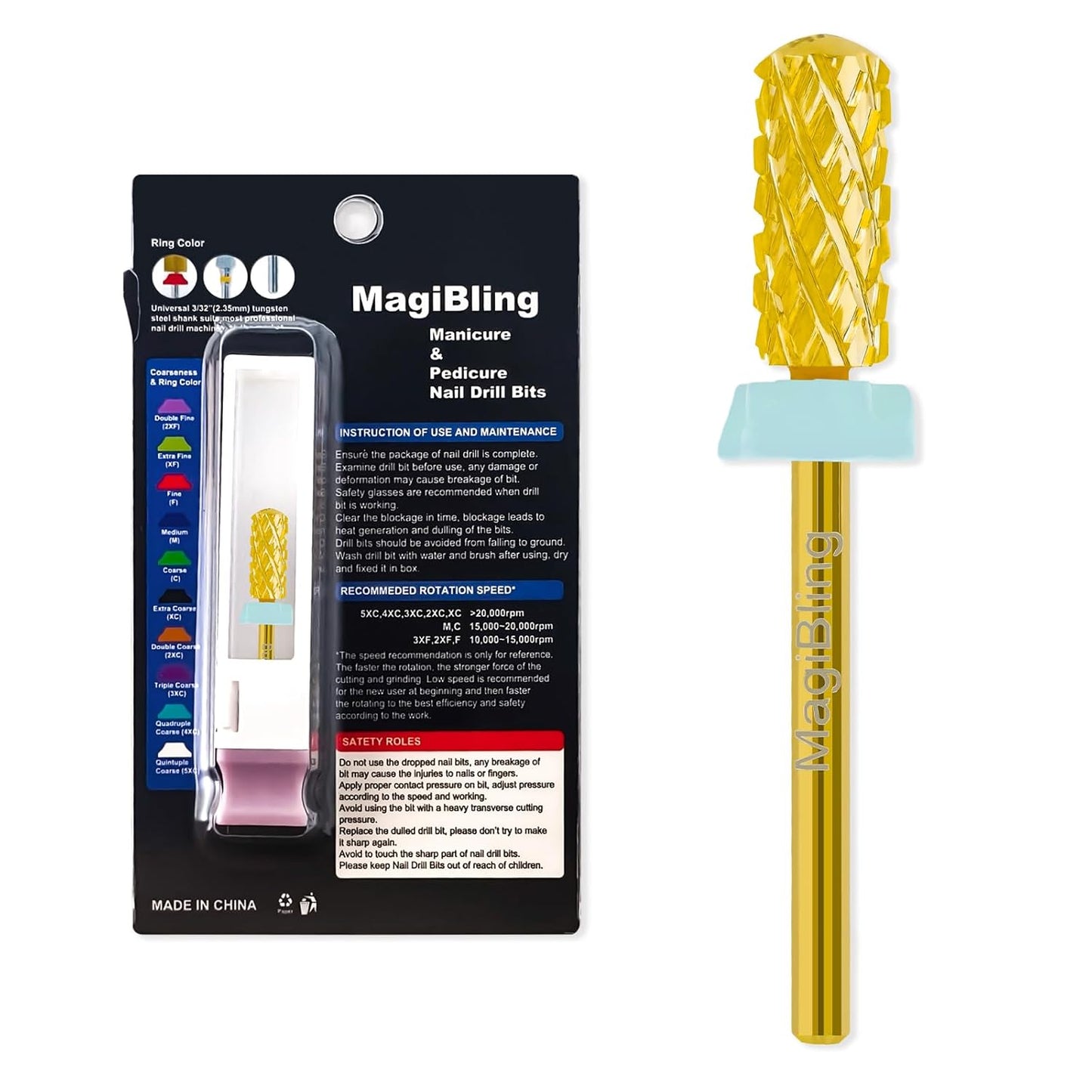 Small Barrel Nail Drill Bits Round Top, 3/32'' Safety Tungsten Carbide Bits, Two-way Rotation, Suitable for Manicure Pedicure Cuticle Gel Polishing, Technicians Bits, Grit: Quadruple Coarse