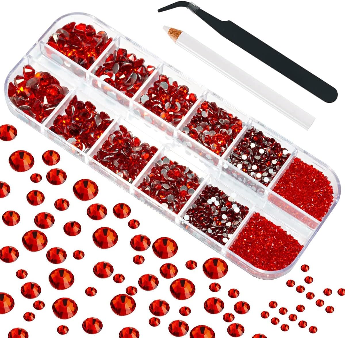 4010pcs Red Rhinestones Nail Gems Siam Red Round Flatback Stones 6 Sizes(1.6-6.1mm) to SS30 K9 Glass Non-Hotfix Ruby Red Nail Crystals Jewels Nail Art Nail Charms for Nails Eyes Face Makeup Crafts DIY