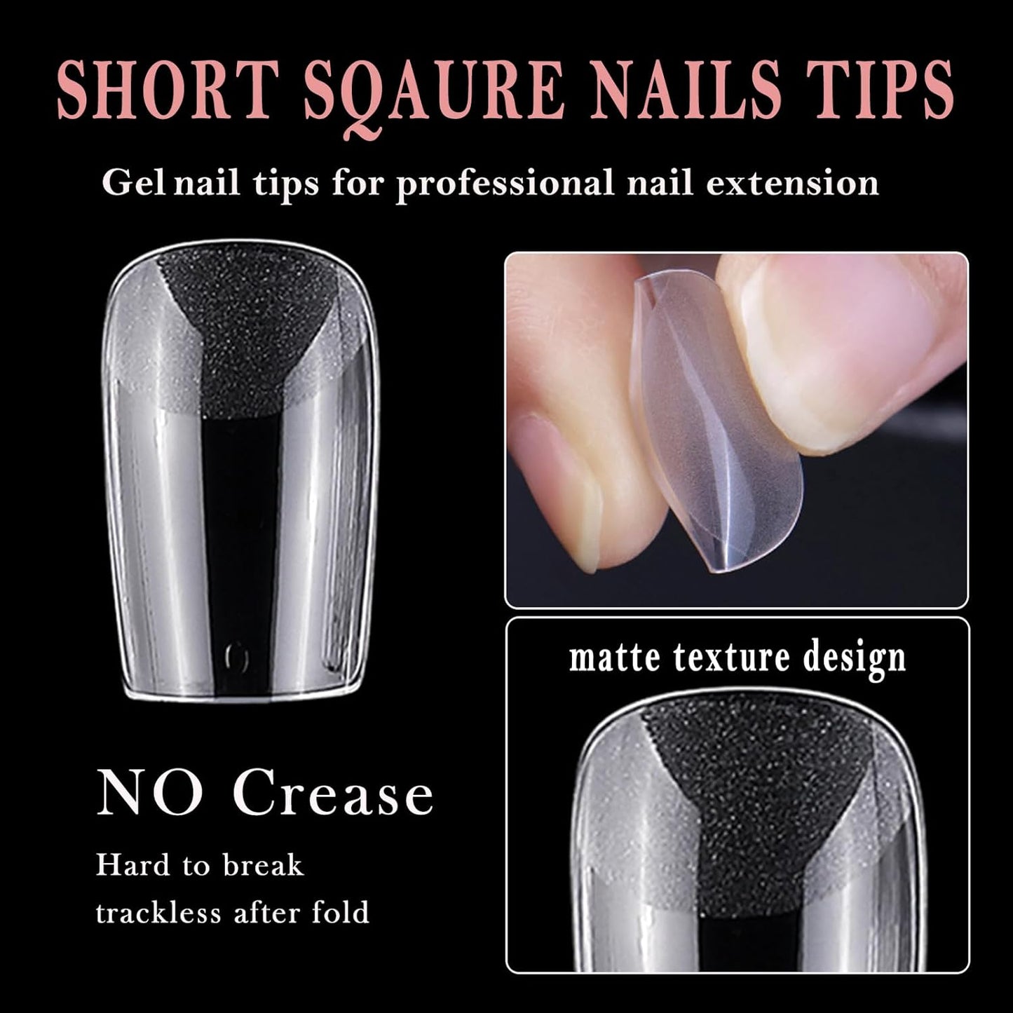 AddFavor Short Square Gel Nail Tips, 600pcs Acrylic Nail Tips Full Cover Clear Press on Nails False Tips for Nail Extension, 12 Sizes Short Fake Nails