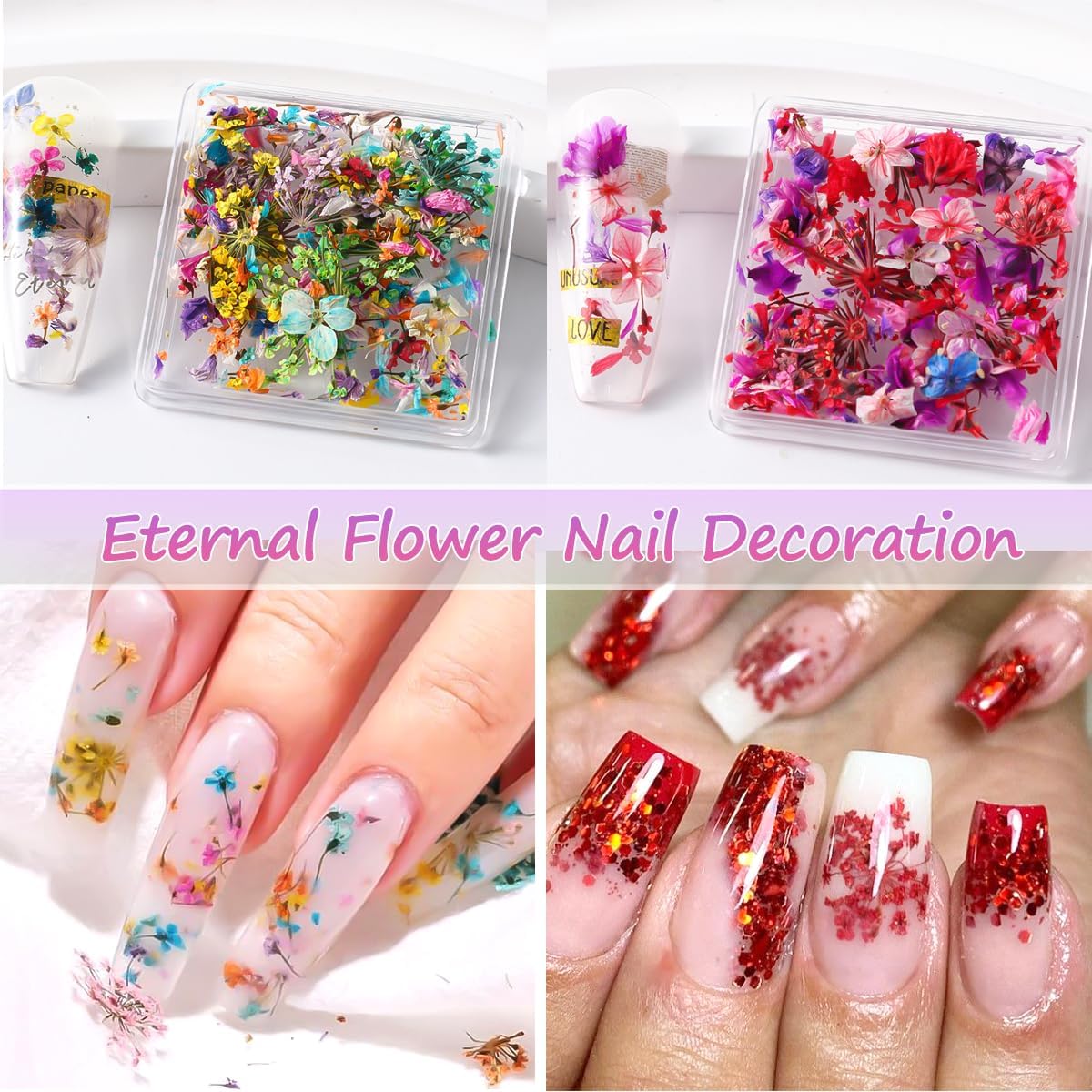 8 Boxs Dried Flowers for Nail Art,Colorful Mini Real Natural Flowers Nail Art Supplies,3D Gypsophila Floral Mixed Tiny Petals Decoration Kits for Resin Jewelry DIY Crafts Manicure Accessories