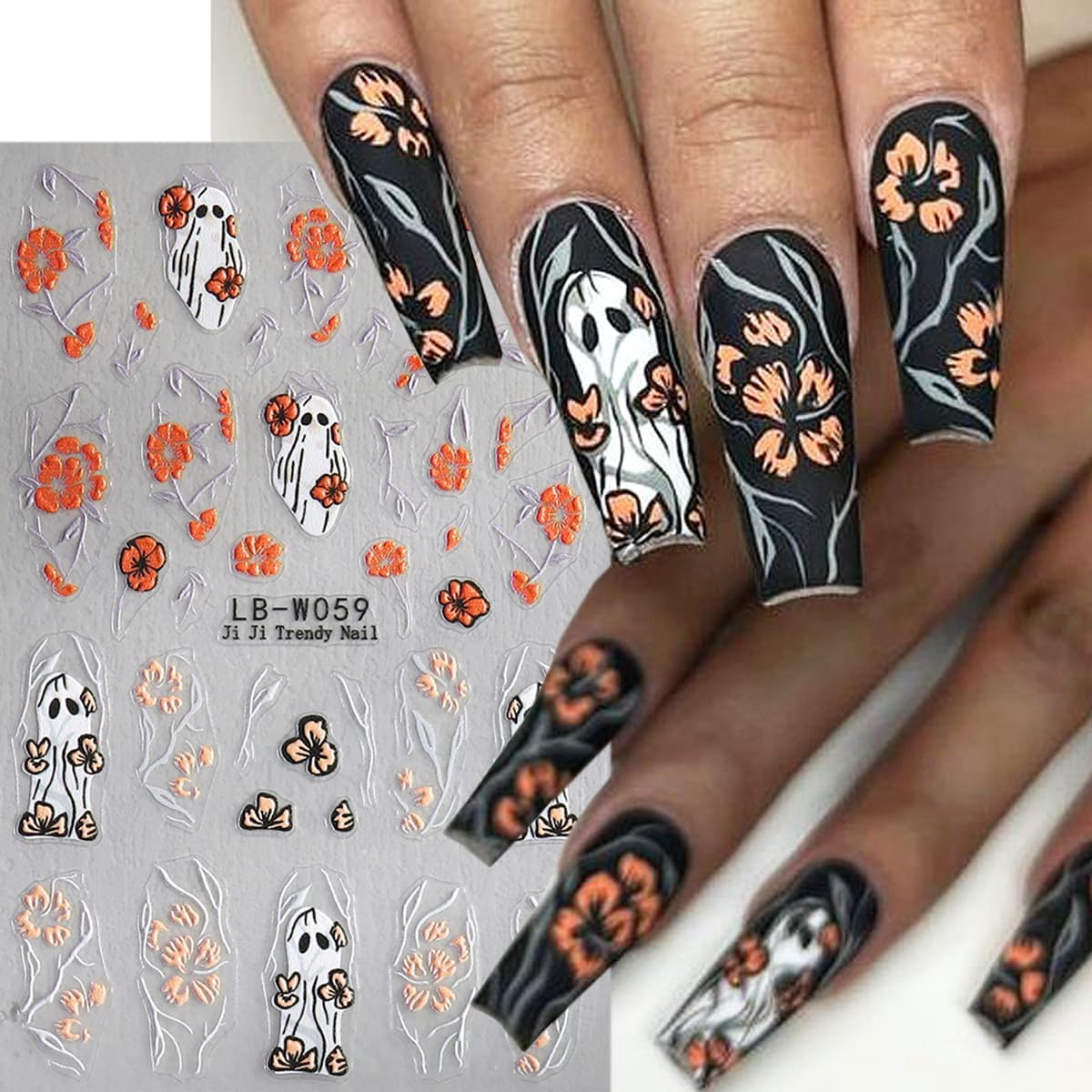 5 Sheets Halloween Nail Art Stickers Horror Skull Flower Nail Stickers Scary Embossed Ghost Spider Web Nail Decals 5D Self-Adhesive Strawberry Spider Nail Decoration for Women Girls Nail Designs