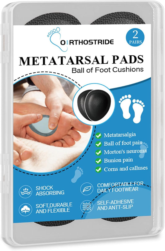 Metatarsal Pads for Women, Ball of Foot Cushions for Pain Relief, Comfortable Forefoot Support for Metatarsalgia and Morton's Neuroma, 1/3 Inch Thick Self-Adhesive Foot Pads, 2 Pairs M