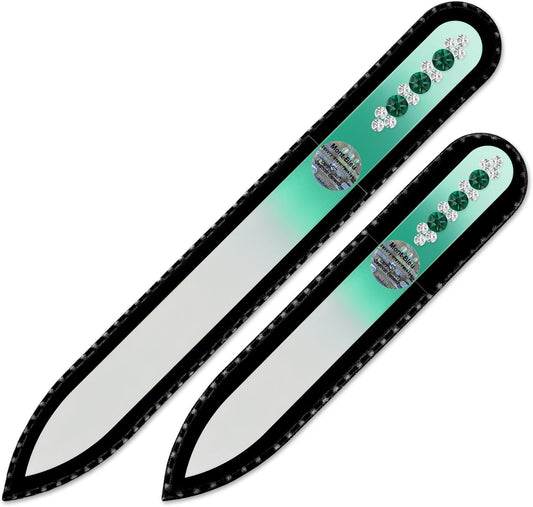 Nail Care Gift Set - Mont Bleu Set of 2 Glass Nail Files Hand Decorated with Crystals - Handmade Gifts - Czech Glass Nail Files Set - Crystal Glass Nail File for Women - Beauty Nail File