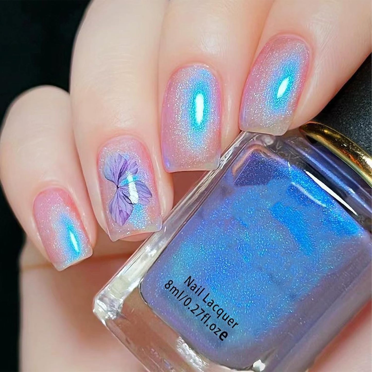 COSMOO Blue Shimmer Nail Polish, Shimmer Blue Long-Lasting Quick Dry Nail Lacquer, Shimmer Iridescent Nail Art Varnish