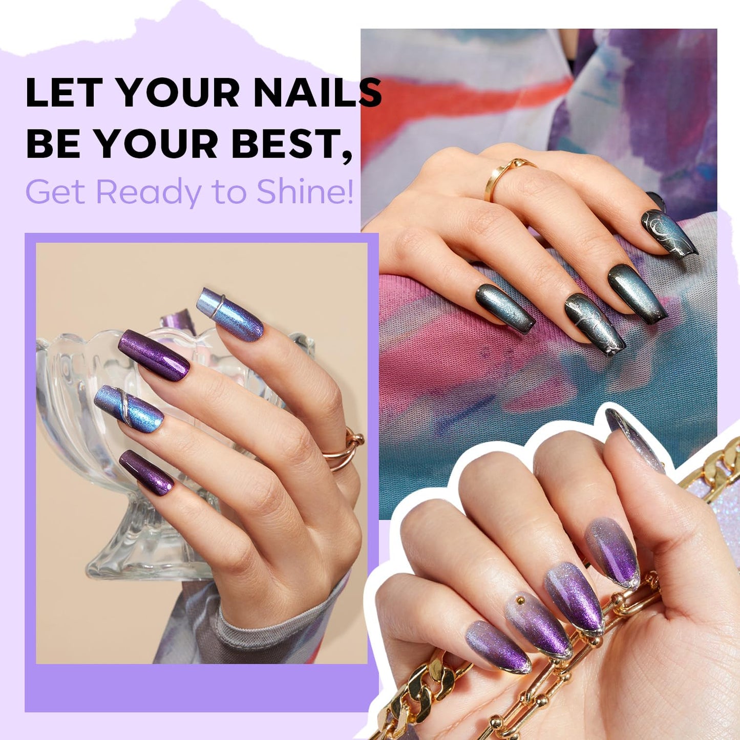 modelones Chameleon Nail Polish Set 6 Colors, Green Glitter Pink Blue Purple Holographic Quick Dry Mini Nail Lacquer Kit Gray Aurora Shimmer DIY Nail Art Manicure Gift For Women Girls