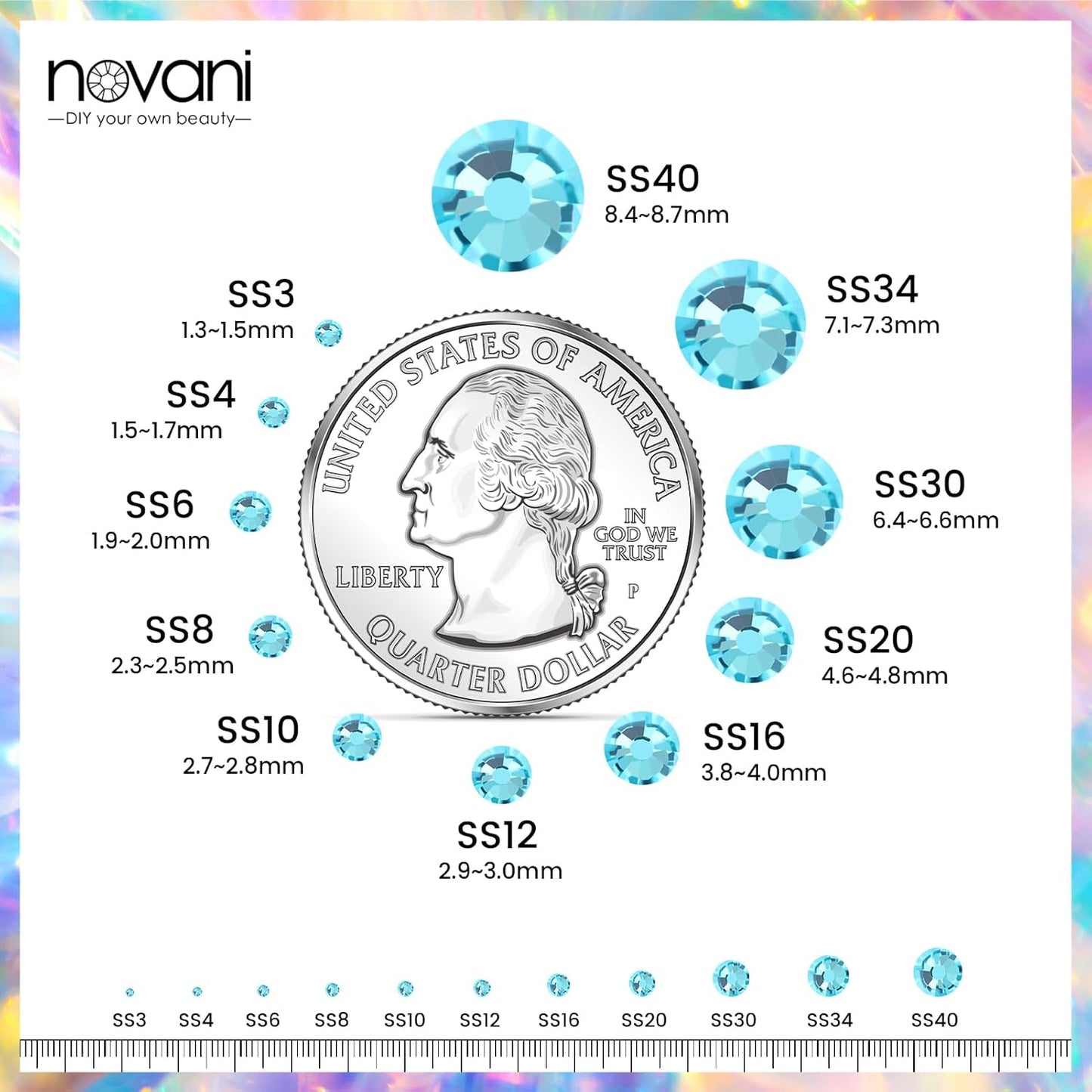 Novani Crystal Rhinestones, Flatback Loose Gemstones 1440pcs Glass Rhinestones for Clothes Shoes Crafts Makeup Nail Art and DIY Decorations(SS16, Aquamarine)