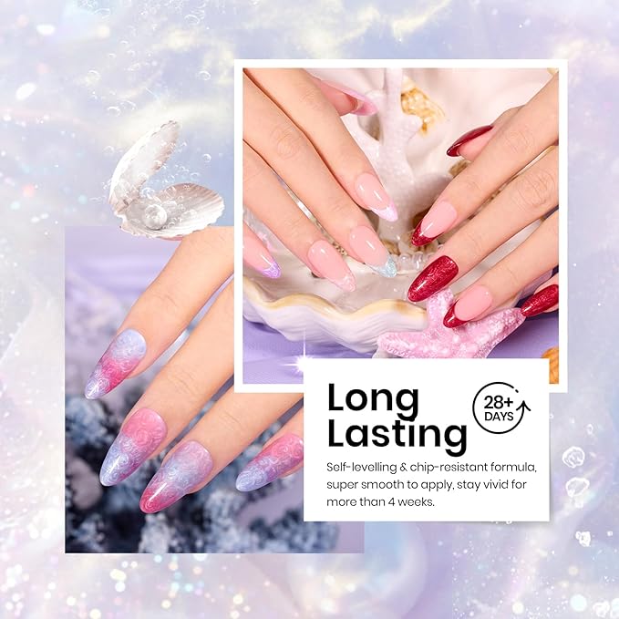 Beetles Pearl Gel Nail Polish Set - Ocean Treasures Gel Polish, 20 Colors Glitter Cat Eye Pink Red Mermaid Swirl Thread Effect Soak off UV Nail Gel for DIY Manicure Gift for Women