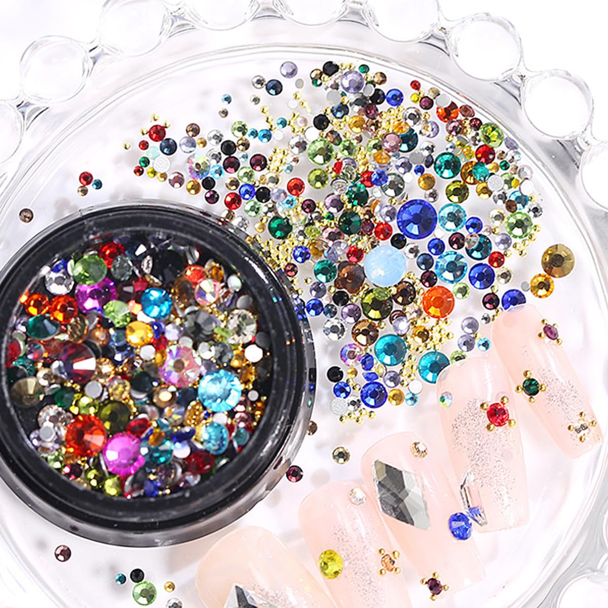 1440Pcs Colorful Rhinestones Charms for Nail Art - 3D Flatback Gems, Sparkling Diamonds, Jewels, Kawaii Supplies, Exquisite Jewelry for Decorations, DIY Acrylic Kit