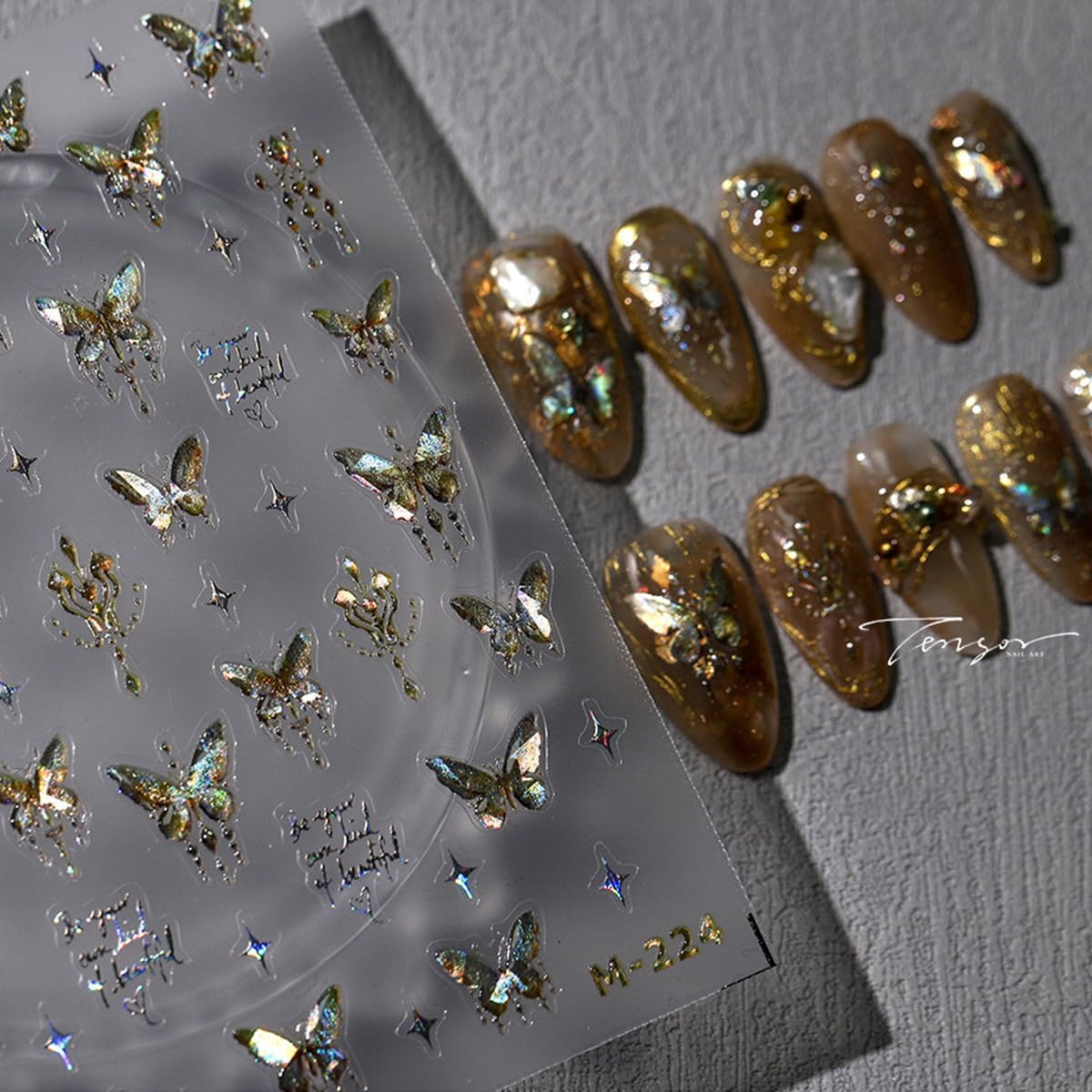 Butterfly Nail Art Stickers and Decals - 5D Embossed Gold Butterflies Star Accessories for Women Girls Spring Summer Decoration - Shiny Art Supplies
