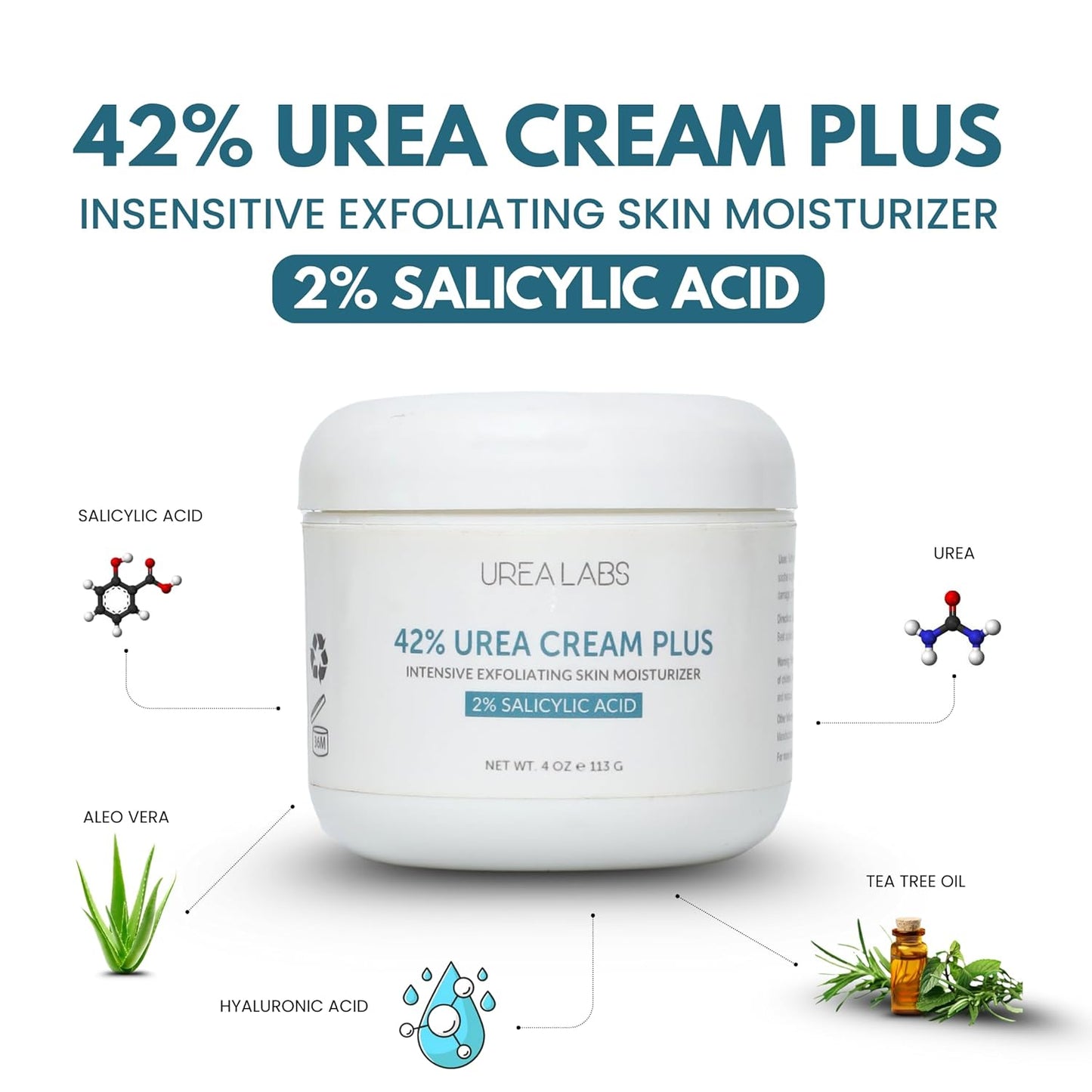 | 42% Urea Cream + 2% Salicylic Acid – Maximum Strength Foot & Skin Repair | Deep Exfoliation & Hydration for Cracked Heels, Dry Feet, Rough Skin & Callus Removal (4 Oz)