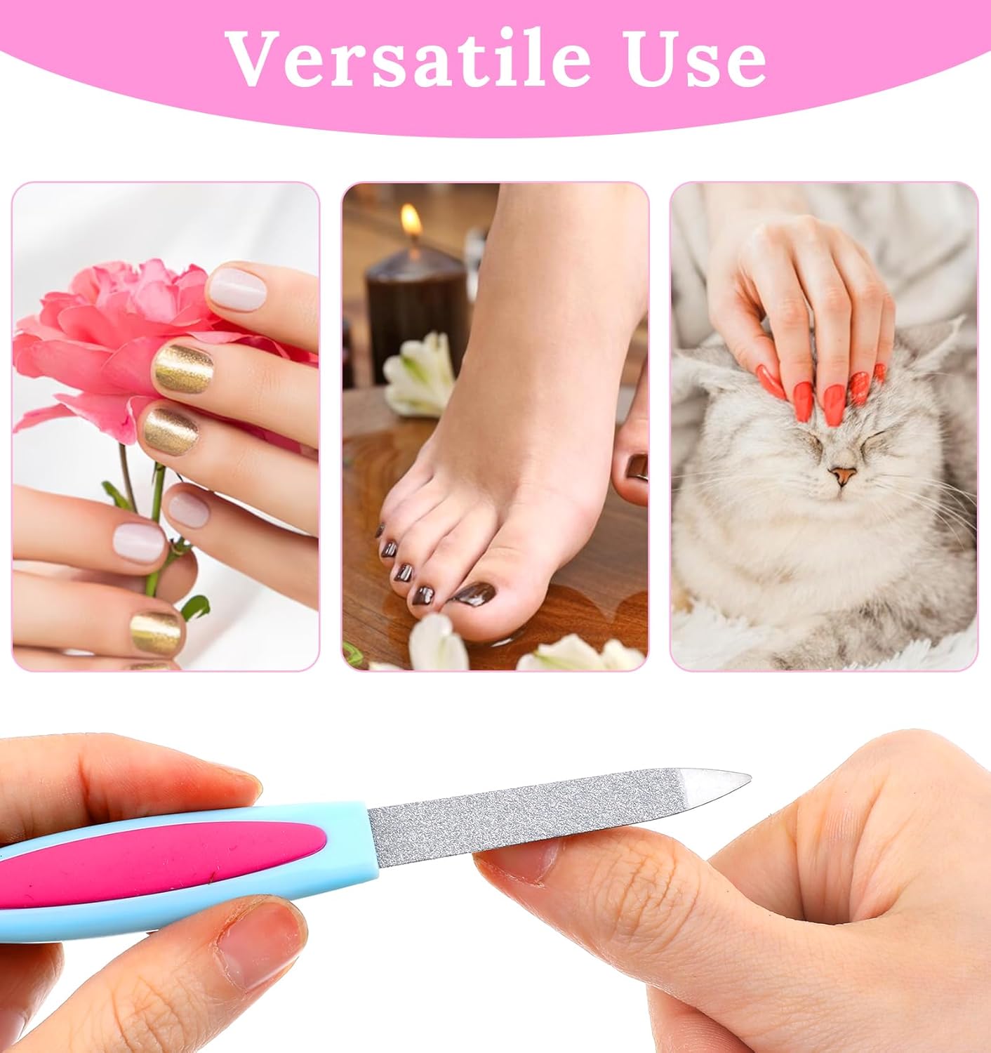 9PCS Nail File Metal Nail Files, Sword-Shaped Metal Nail Files for Women, Stainless Steel with Non-Slip Handle and Sharp Tip