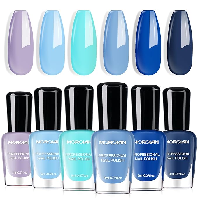 Morovan Blue Nail Polish Set: Light Navy Royal Blue Nail Polish Pack Quick Air Dry Baby Sky Cobalt Mini Toe Bulk DIY Art Salon Summer Gift for Women