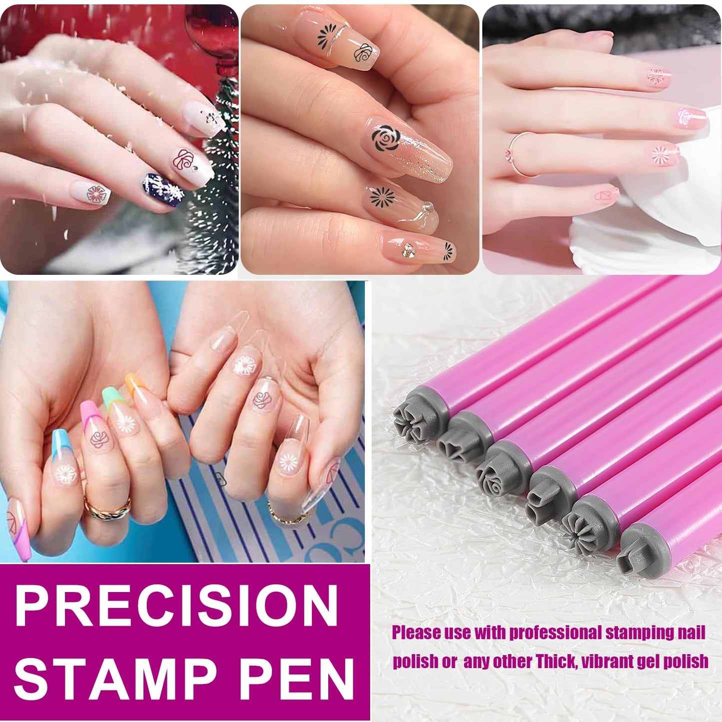 WOKOTO 6Pcs Nail Art Stamp Pen Set Flower Butterfly Leaves Nail Stamper Pen Nail Art Transfer Pen Design Tools Nail Stamping Pens Kit Nail Art Tool With Different Patterns Nail Art Tools For Women