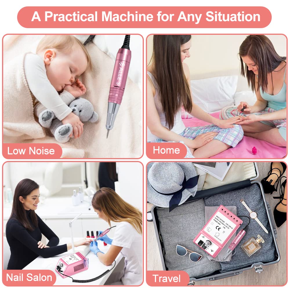 Professional Nail Drill Machine 30000 RPM Efile Electric Nail Filer Kit for Finger Toe Nails, Acrylic Gel Nails, Manicure Pedicure Drill with 6Pcs Nail Bits, 106Pcs Sanding Bands - Pink
