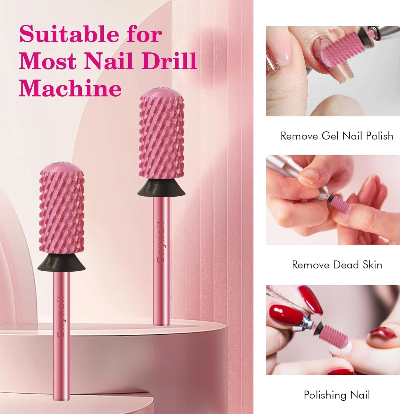 3/32" Large Barrel Smooth Round Top Tungsten Carbide Nail Drill Bit Safety for Gel & Acrylic Removal 2-Way Rotating Efile Tip Professional Salon Electric File Accessory (XC Grit, Rose Red)