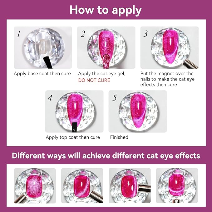 Cat Eye Gel Nail Polish Pink, Magnetic Cateye Gel Polish Hot Pink Glitter Holographic With Magnet For Nail Salon DIY At Home