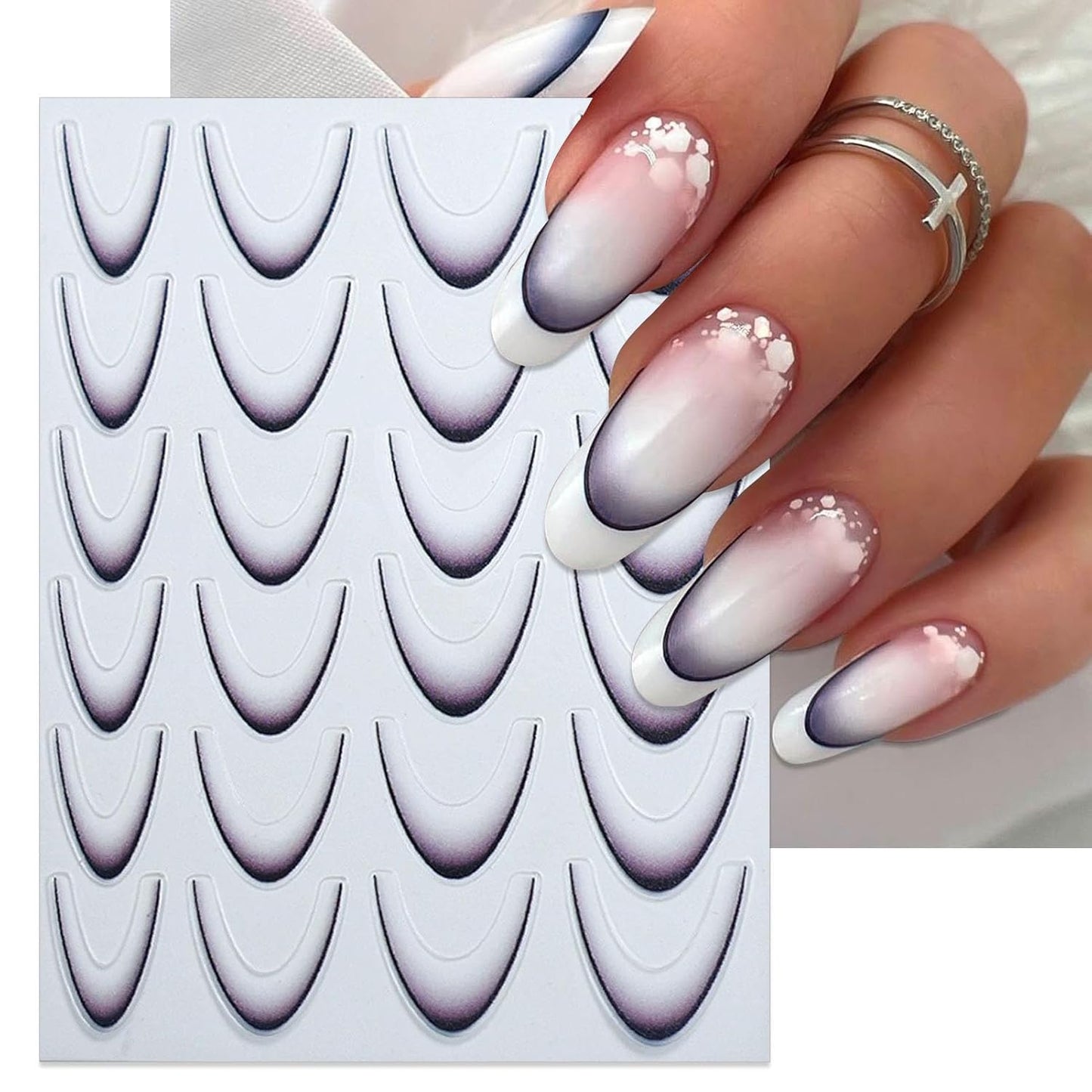 6 Sheets Gradient French Line Nail Art Stickers - Self-Adhesive Curved Stripes Nail Decals, French Tips Guides Designs for DIY Manicure (3 Colors)