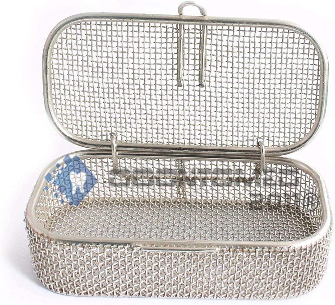 OdontoMed2011 Instrument Tray and Mesh Perforated Baskets Sterilization Tray 4.75" X 2.25" X 1" with Lid Stainless Steel, OD2011-DN-311