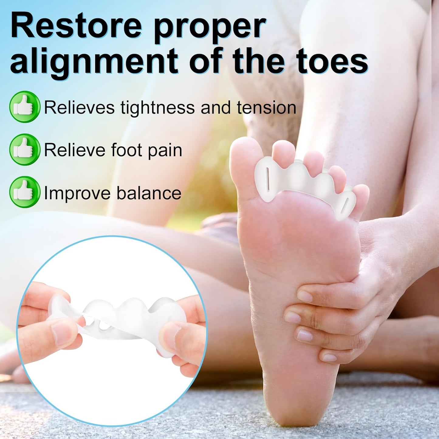 2Pairs Toe Spacers for Women and Men, Toe Separators for Correct Bunion, Relieve Feet Pain, Foot Alignment, Toe Straighteners for Hammertoes, Plantar Fasciitis (Small)
