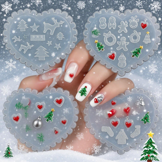 4 Pcs Christmas Silicone Nail Art Molds for Women Resin Nail Design