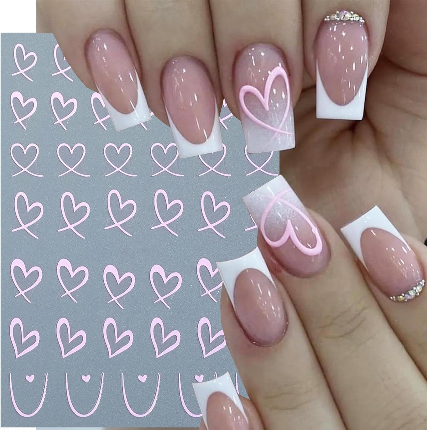 6Pcs Heart Nail Stickers for Nail Art Love Hearts Nail Decals Hollow Love 3D Nail Art French Sticker Self-Adhesive Slider Kawaii Heart-Shaped Manicure Decals Nail Tip for Women Valentine Gift