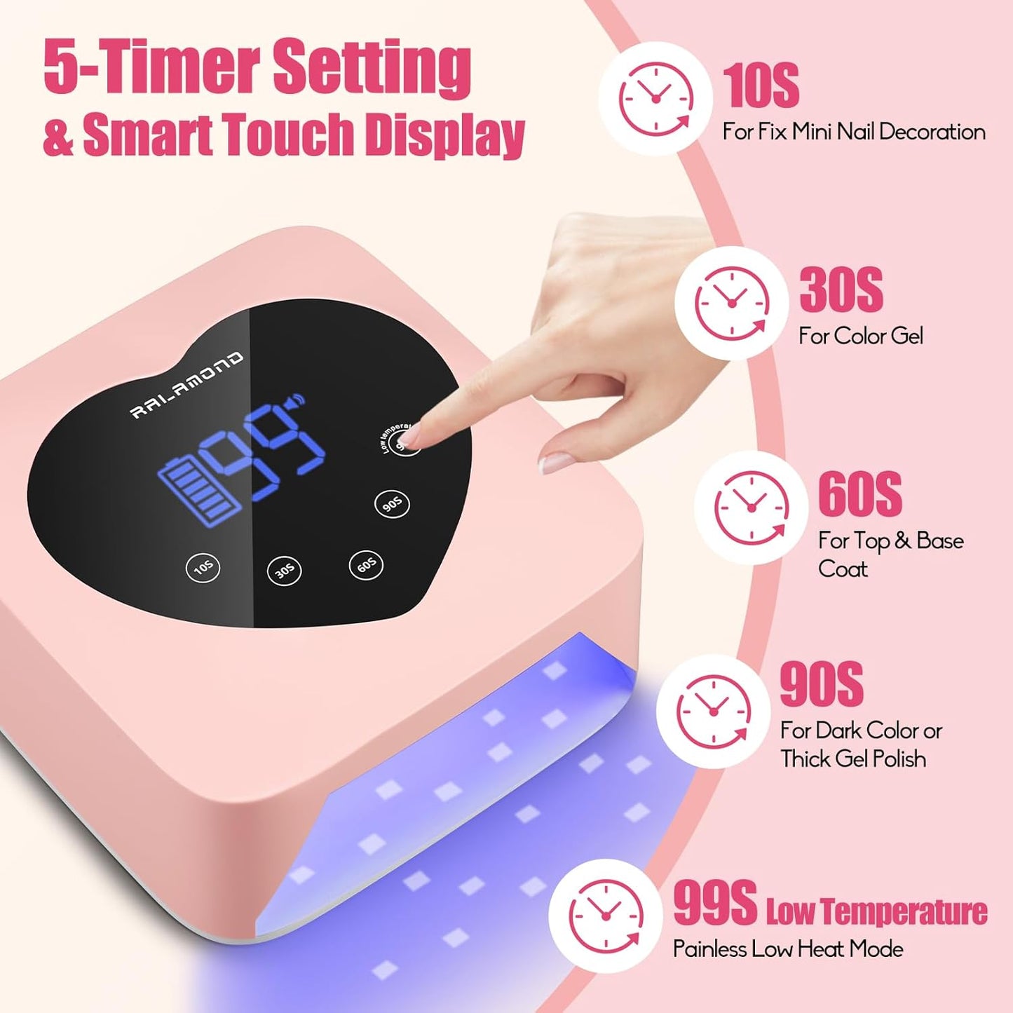 UV LED Nail Lamp, 72W Cordless UV Light for Nails, Rechargeable Nail Dryer with 5 Timer & Auto Sensor, Professional Fast Curing Gel Nail Lamp with Large Touch Display (Pink)