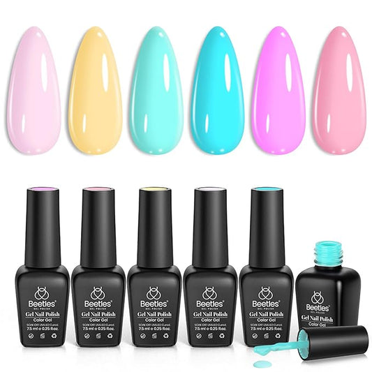 Beetles Pastel Gel Nail Polish Set 6 Pcs Pink Gel Polish Pastel Yellow Blue Gel Polish Soak Off Uv Nail Lamp Gifts for Women Manicure Kit