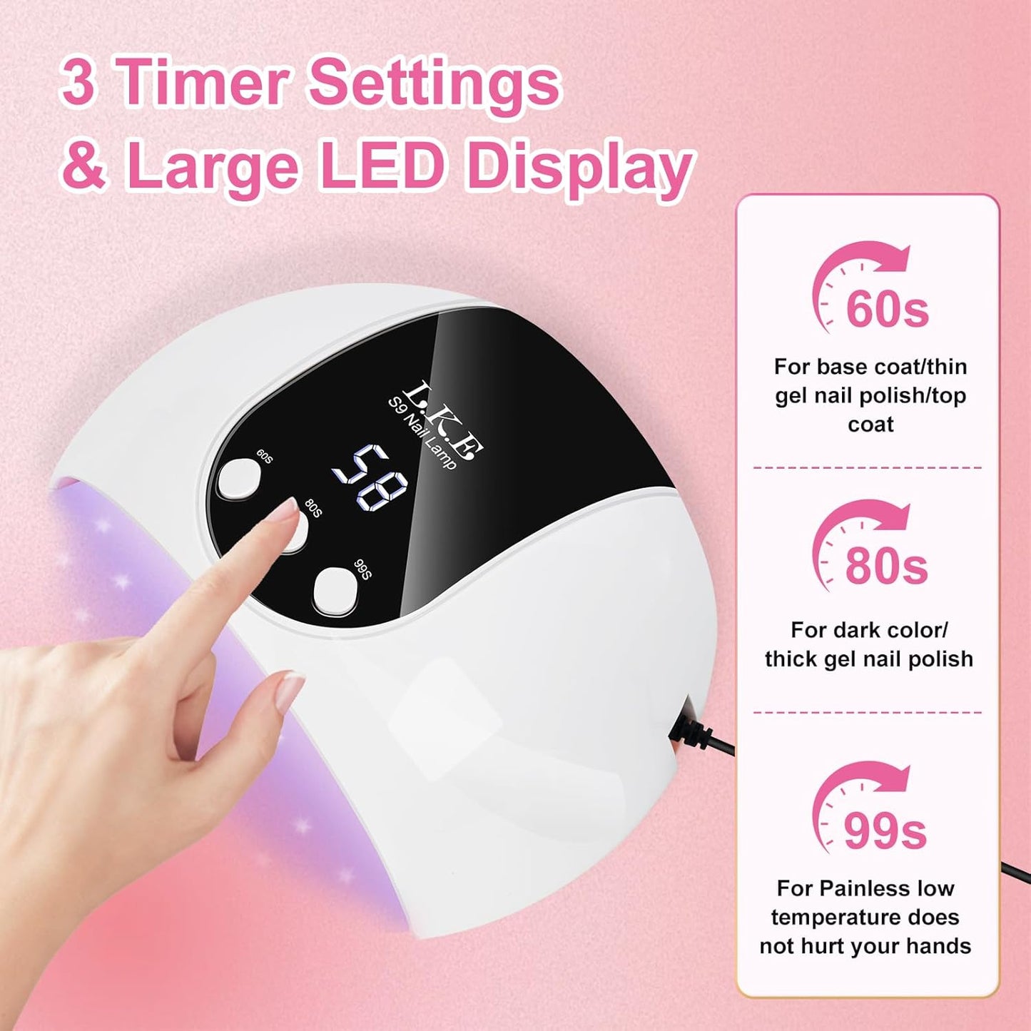 UV Light for Gel Nails,LKE 54W UV LED Nail Lamp with 18 Beads 3 Timer Setting Auto Sensor Nail Dryer Gel Polish Polygel Fast Curing Manicure Professional UV Nail Light Home Salon Nail Tools
