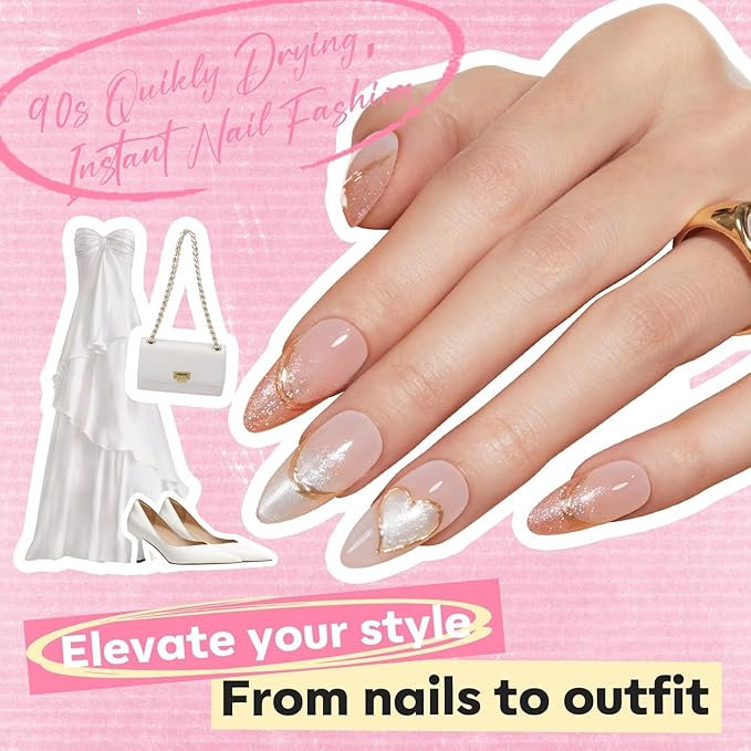 modelones Pink Nail Polish Set, 6 Colors White Gold Foil Glitter Silvery Pearl Shimmer Quick Dry Mini Starter, Long Lasting Art DIY Manicure Kit at Home for Women Girls Wedding Gifts